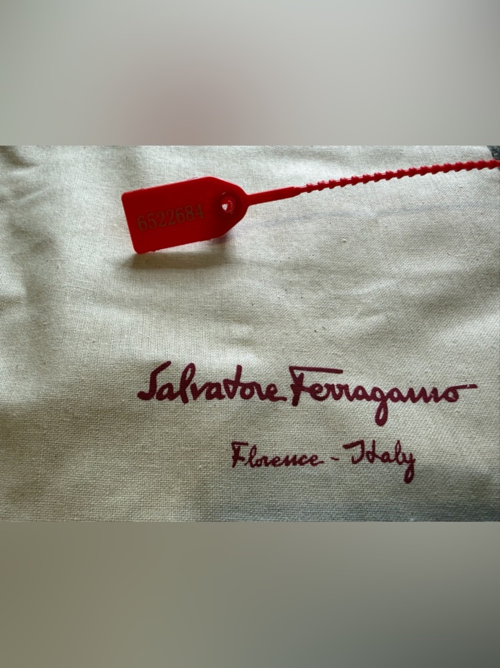 Salvatore Ferragamo Cream Dust Bag with Red Logo